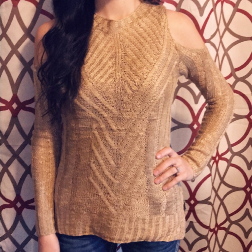 Cold shoulder Khaki sweater
